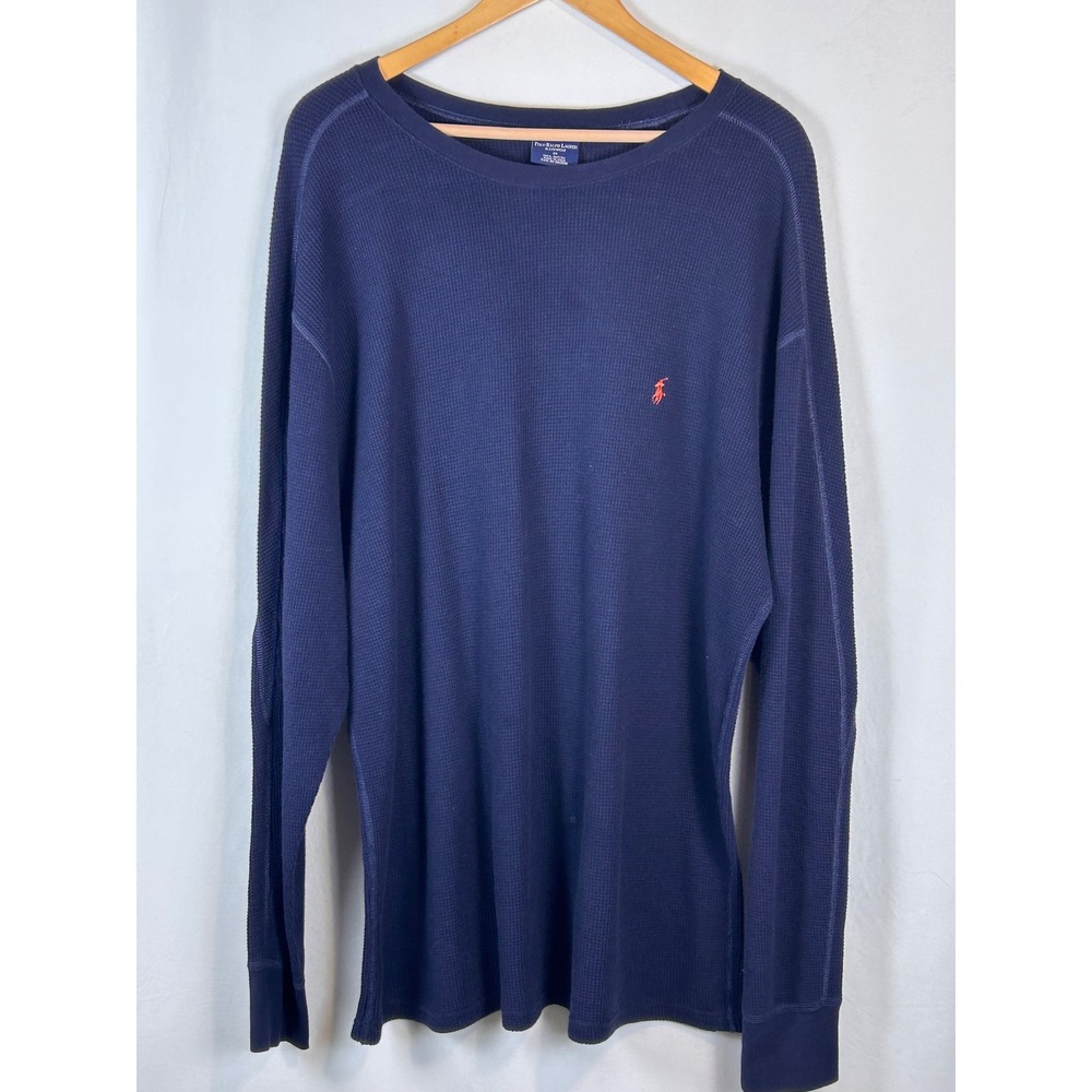 Polo Ralph Lauren Thermal Shirt Mens 2X Navy Blue Waffle Knit Long Sleeve